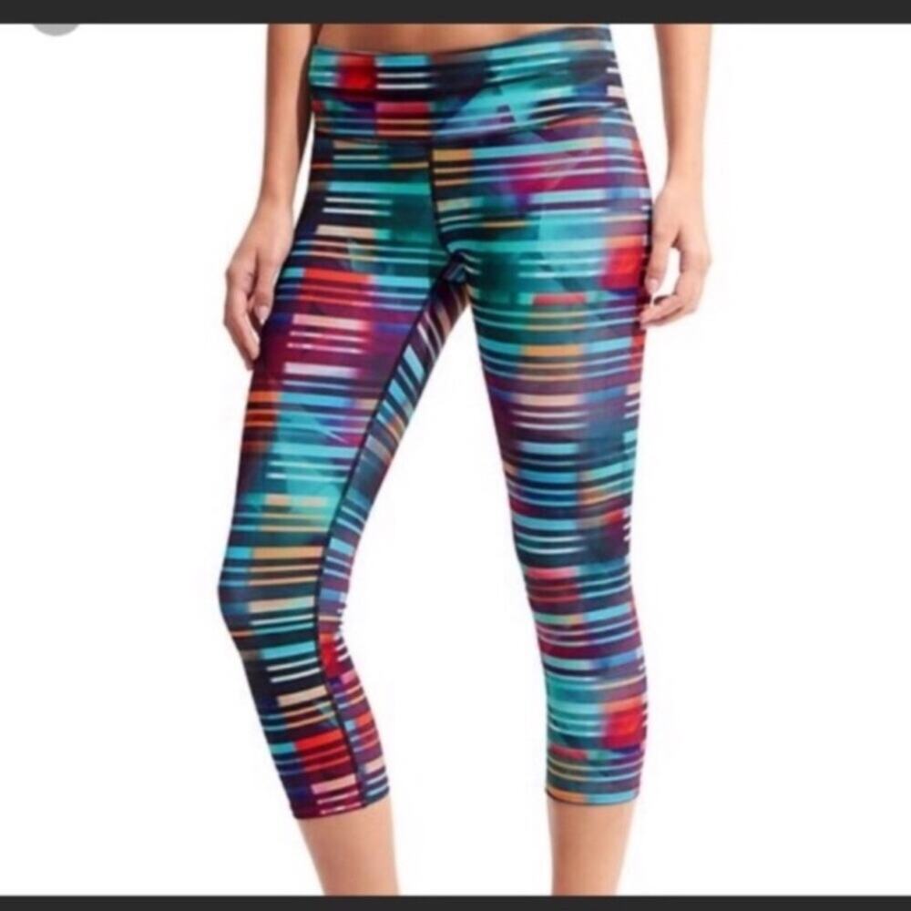 Athleta Multi Stripe Colorfull Cropped Leggings Size Small